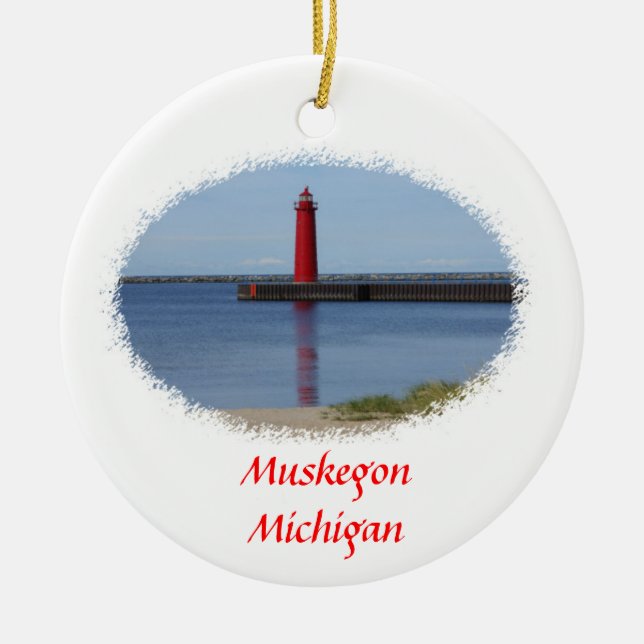 Muskegon Michigan Lighthouse Ceramic Ornament (Front)
