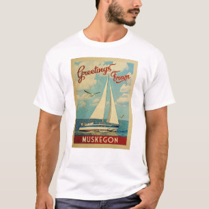 Muskegon Sailboat Vintage Travel Michigan T-Shirt
