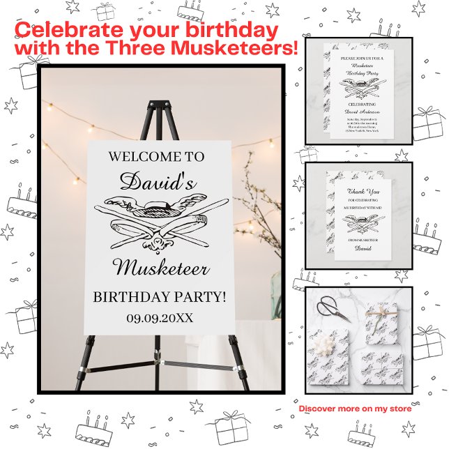 Musketeer Hero Birthday Party Personalise Welcome Poster (Creator Uploaded)
