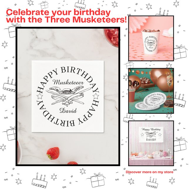 Musketeer Hero Happy Birthday Party Customisable Napkin (Creator Uploaded)