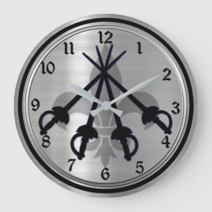 Musketeer Swords Silver Round Wall Clock