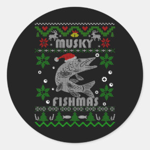 Muskie Angler Fishmas Musky Fishing Gifts Ugly Chr Classic Round Sticker