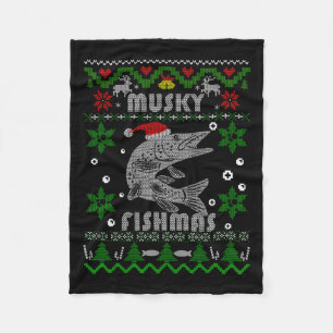 Muskie Angler Fishmas Musky Fishing Gifts Ugly Chr Fleece Blanket