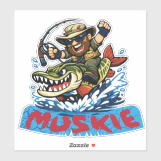 Muskie Angler Riding Muskie – Fishing Illustration
