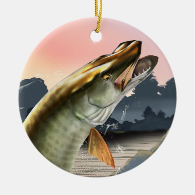 Muskie Christmas Ceramic Ornament (Front)