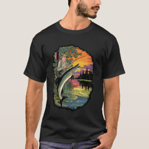 Muskie Fish Retro Sunset Design T-Shirt