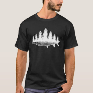 Muskie Fisherman Forest Treeline Tiger Musky Fathe T-Shirt