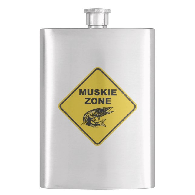 Muskie Fishing Zone Sign Hip Flask (Front)
