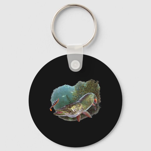 Muskie Hunter Musky Fisherman Fly Fishing Lure Nov Key Ring (Front)