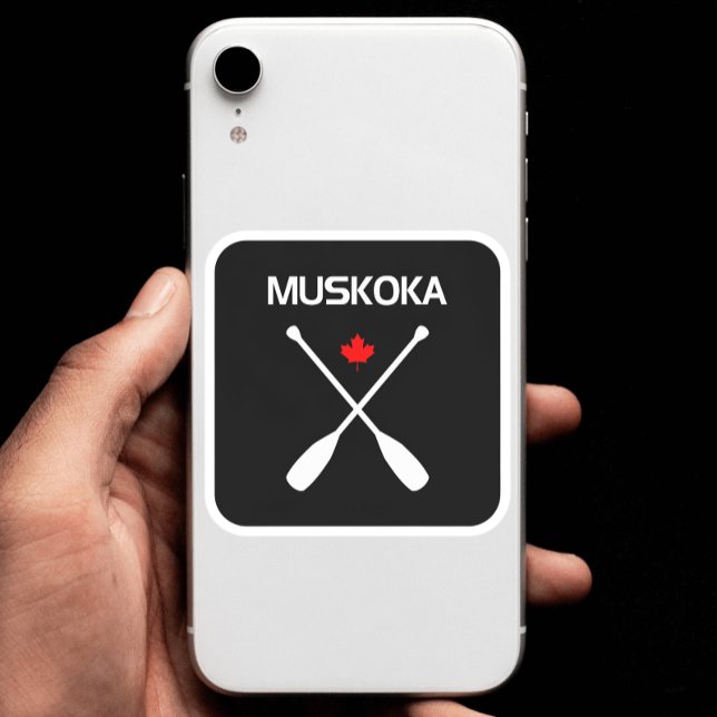 Muskoka Canada Crossed Paddle Oars Maple Leaf Dark Square Sticker (Creator Uploaded)