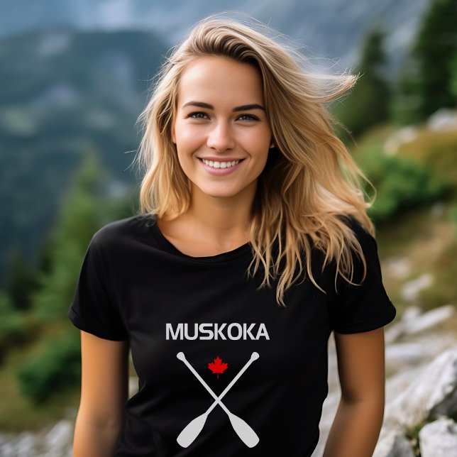 Muskoka Canada Crossed Paddle Oars Maple Leaf Dark T-Shirt (Creator Uploaded)