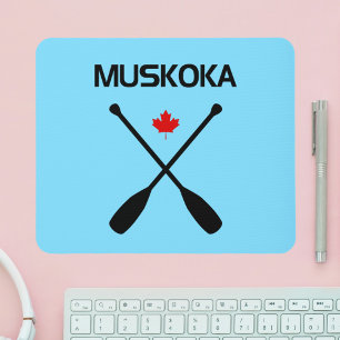 Muskoka Canada Crossed Paddle Oars Maple Leaf Mouse Pad