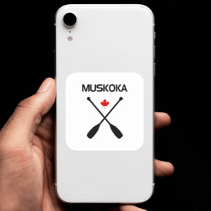 Muskoka Canada Crossed Paddle Oars Maple Leaf Square Sticker