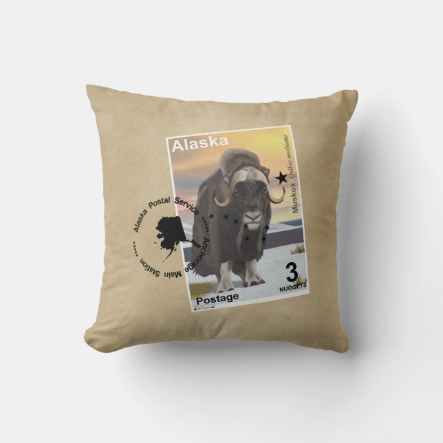 Muskox Stamp Souvenir Cushion (Front)