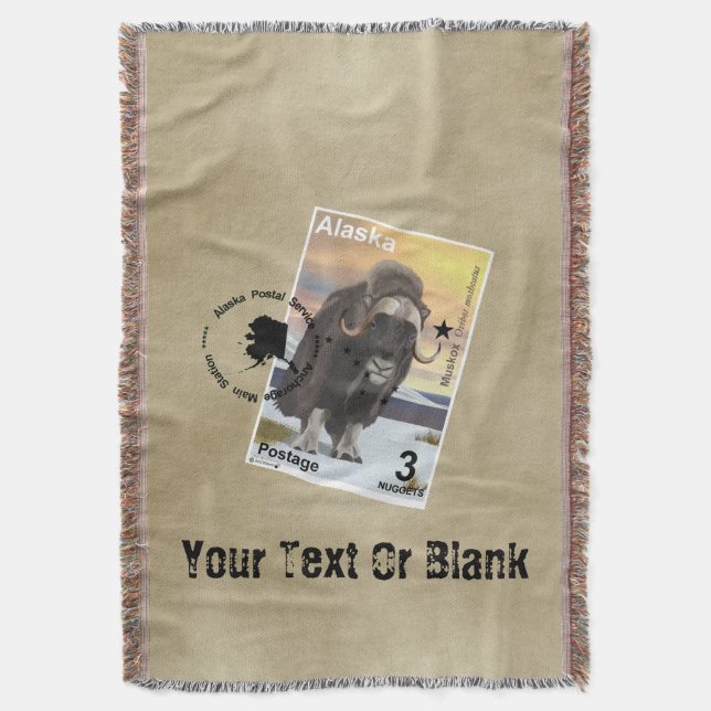 Muskox Stamp Souvenir Throw Blanket (Front Vertical)