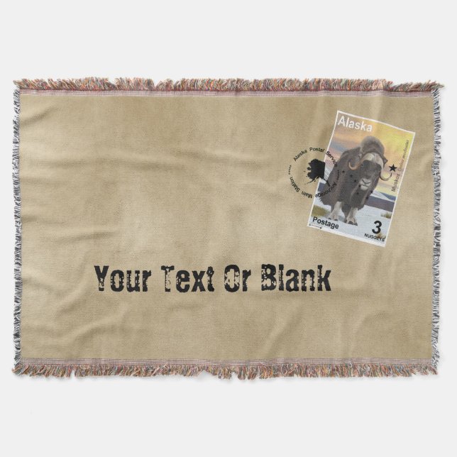 Muskox Stamp Souvenir Throw Blanket (Front)