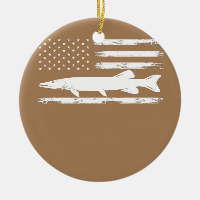 Musky American Flag 4th of july Fishing lovers Ceramic Ornament (Front)