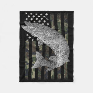 Musky Fishing Camouflage Flag Muskie Fleece Blanket