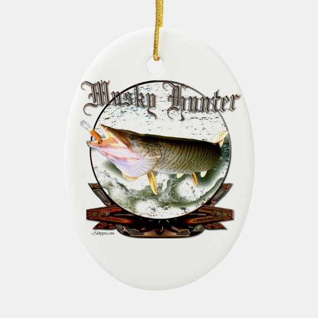 Musky hunter 1 ceramic tree decoration (Front)