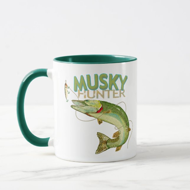 Musky Hunter Fisherman Trendy Design Coffee Mug (Left)