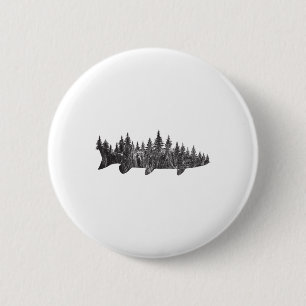 Musky Pine Forest Treeline - Outdoor Fishing Angle 6 Cm Round Badge