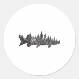 Musky Pine Forest Treeline - Outdoor Fishing Angle Classic Round Sticker