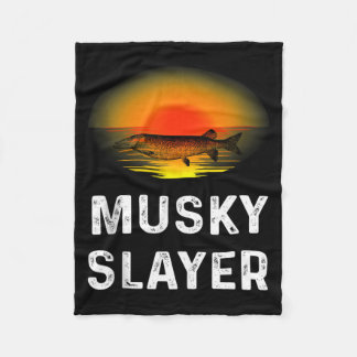 Musky Slayer Fishing Gifts Funny Fisherman Shirt Fleece Blanket