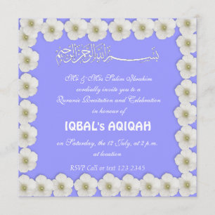 Muslim baby boy blue Aqiqah Invitation