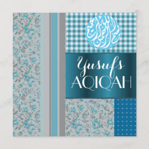 Muslim baby boy blue aqiqah Islamic Invitation