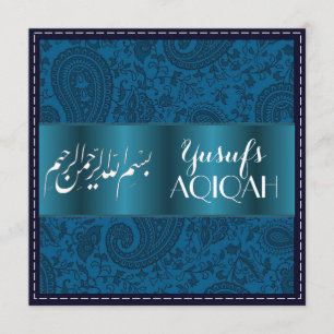 Muslim baby boy blue aqiqah Islamic Invitation