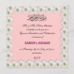 Muslim baby girl Aqiqah Invitation