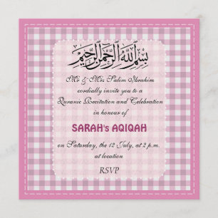 Muslim baby girl pink Aqiqah celebration Invitation
