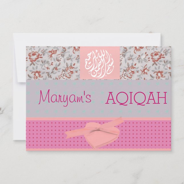 Muslim baby girl pink aqiqah Islamic Invitation (Front)