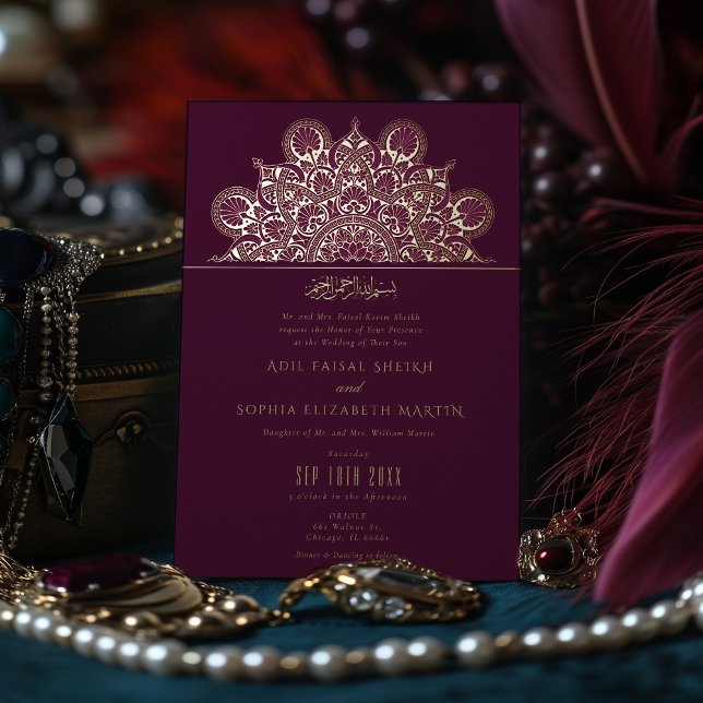 Muslim Burgundy Plum Gold Foil Mandala Wedding (Creator Uploaded)