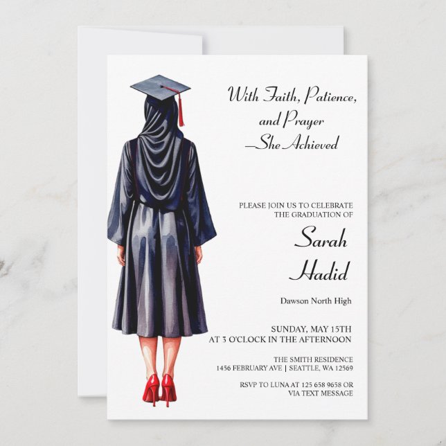  Muslim Hijabi Graduation Invitation (Front)