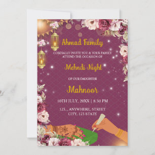 Muslim Mehndi Night Invitation, Henna Invitation