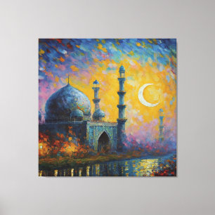 Muslim Mosque Crescent Stars Painting Canvas Print