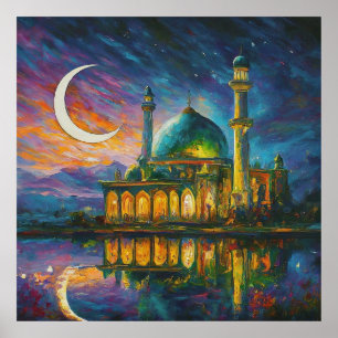 Muslim Mosque Crescent Stars Painting Poster