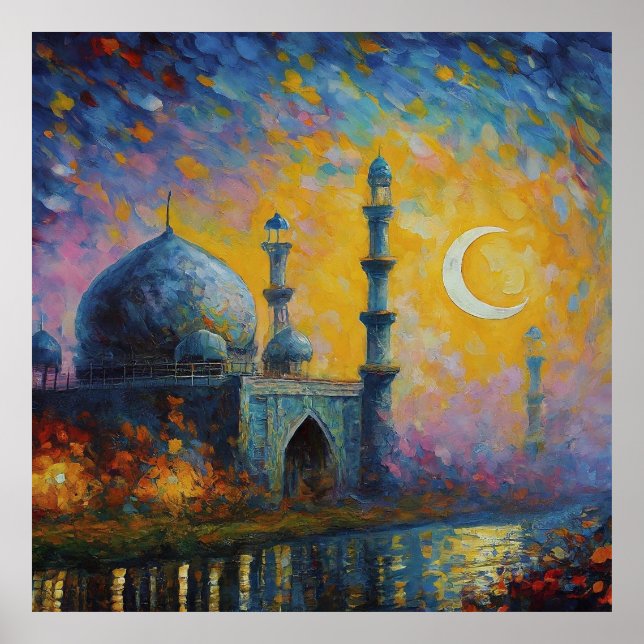 Muslim Mosque Crescent Stars Painting Poster (Front)