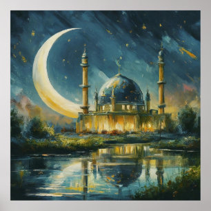 Muslim Mosque Crescent Stars Painting Poster
