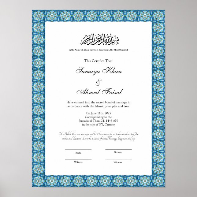 muslim nikkah certificate  poster (Front)