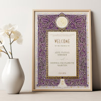 Muslim Wedding Purple Gold Welcome Sign Nouveau