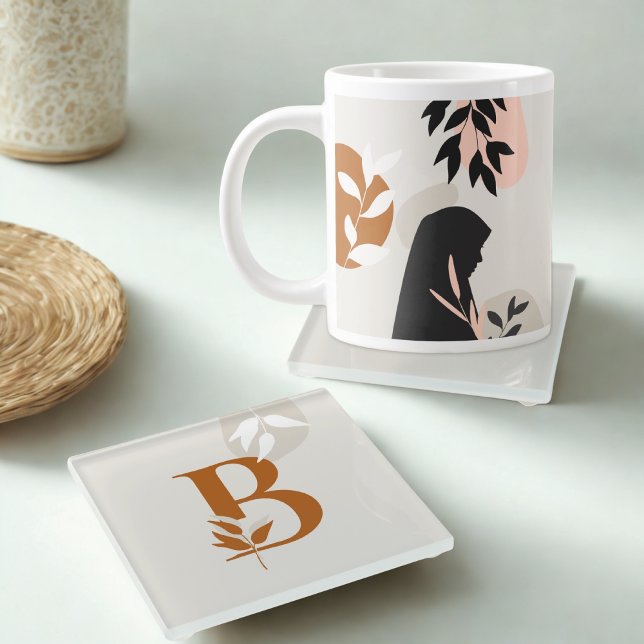 Muslim Woman Monogram Glass Coaster Boho Hijabi (Creator Uploaded)