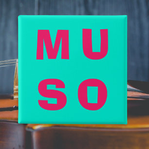 Muso Musician Bold Music Themed Aqua Fuchsia 15 Cm Square Badge