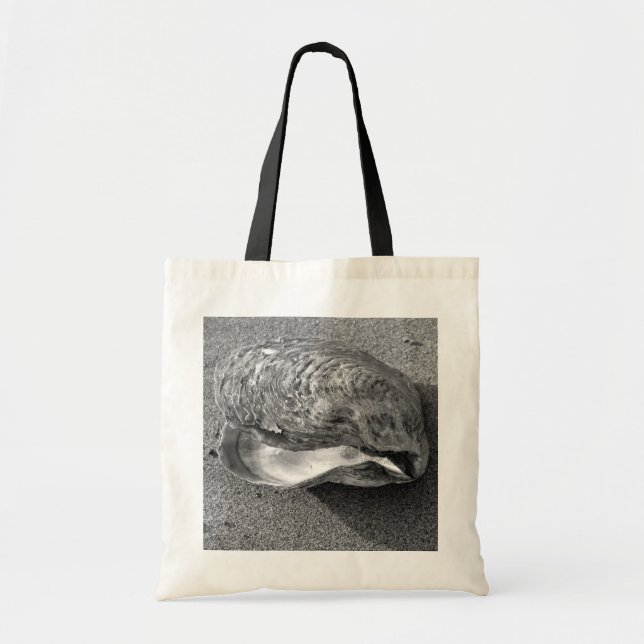 Mussel Shell Black and White Beach Tote Bag (Front)