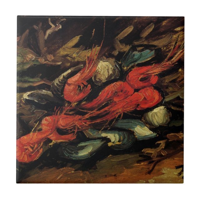 Mussels and Shrimp by Vincent van Gogh Tile (Front)