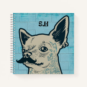 Mustache Chihuahua Graffiti Monogram Notebook