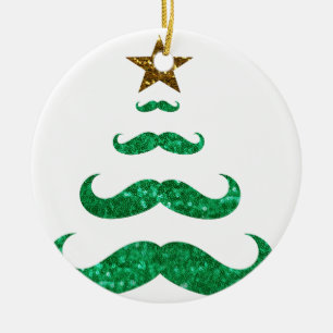 mustache christmas tree ceramic ornament