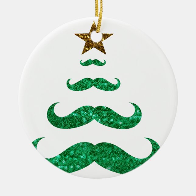 mustache christmas tree ceramic ornament (Front)