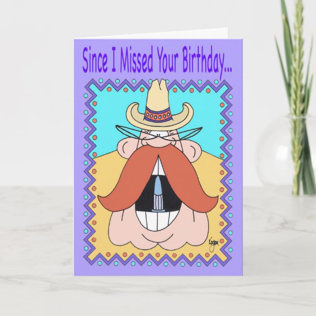 MUSTACHE COWBOY Belated Birthday Card (Front)